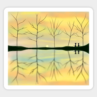 Sunrise over a lake Sticker